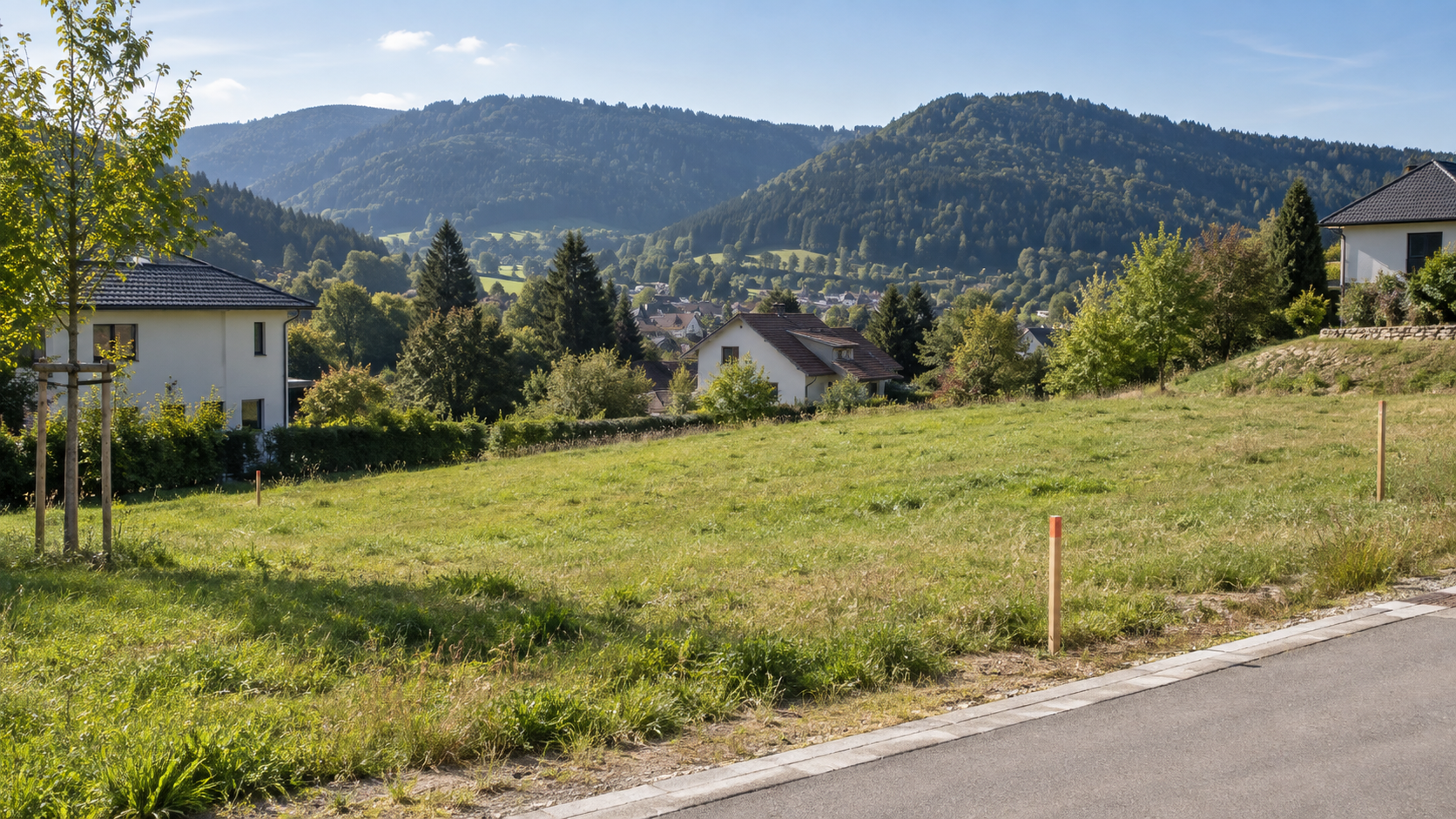 Unbebautes Baugrundstück am Rand einer Schwarzwaldgemeinde im Landkreis Lörrach