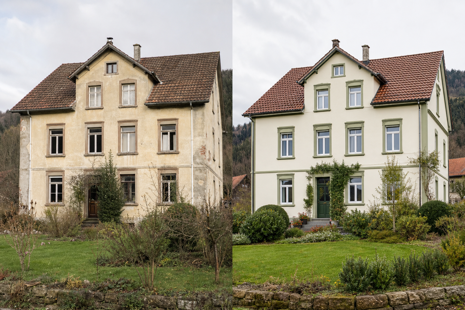 Sanierung eines Bestandsgebäudes vorher und nachher